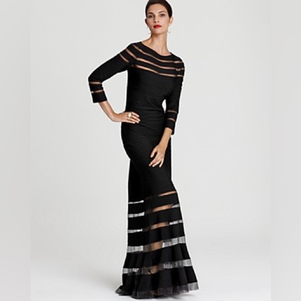 Tadashi Shoji Black Sheer Long Sleeve Dress